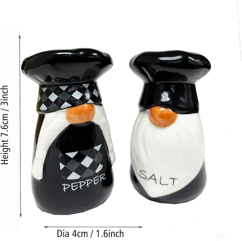 KARALIN Ceramic Salt & Pepper Shaker Sets Farmhouse Salt Shaker Rustic Kitchen Decor Tabletop Accessories Cute Chef Design Housewarming with Box Salt and Pepper Seasoning Set (Black & White) - Image 2